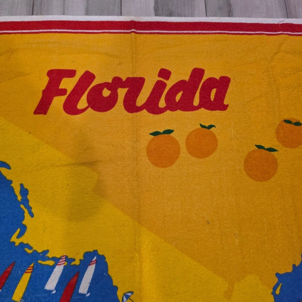 Vintage Kel-Tex Karsten Florida Souvenir Beach Towel Map Graphic Cotton Brazil